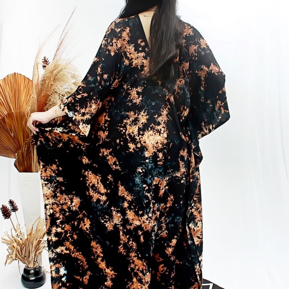 0141/ Black Brown Tie Dye Long kaftan - Picture 5 of 14